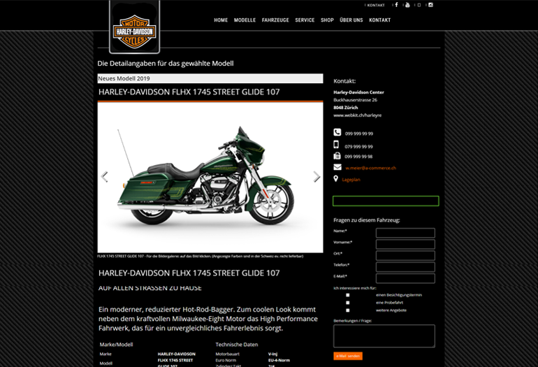 Harley-Davidson Motorrad Webseite Desktop Design Fahrzeugdetails