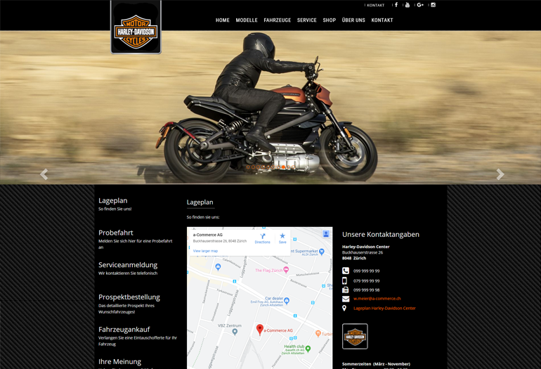 Harley-Davidson Motorrad Webseite Desktop Design Lageplan