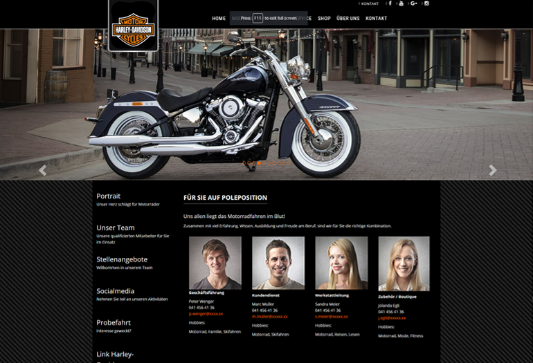 Harley-Davidson Motorrad Webseite Desktop Design Mitarbeiter