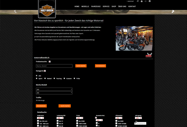 Harley-Davidson Motorrad Webseite Desktop Design Occasionen