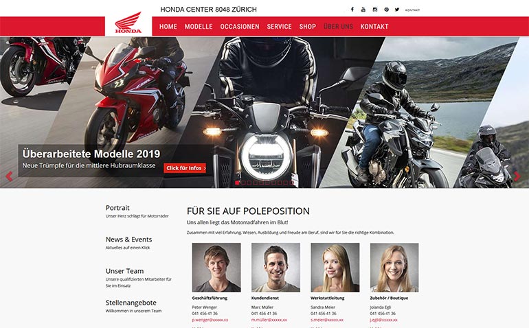 Honda Motorrad Webseite Desktop Design Mitarbeiter