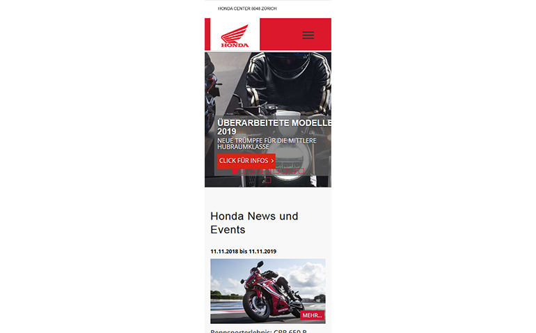 Honda Motorrad Webseite Mobile/SmartPhone Design