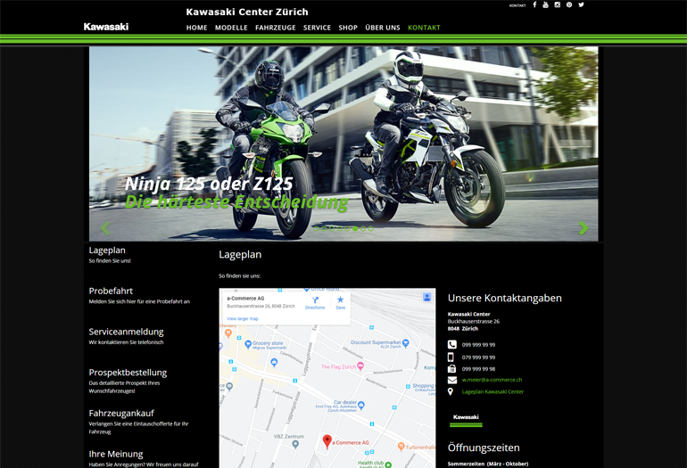 Kawasaki Motorrad Webseite Desktop Design Lageplan