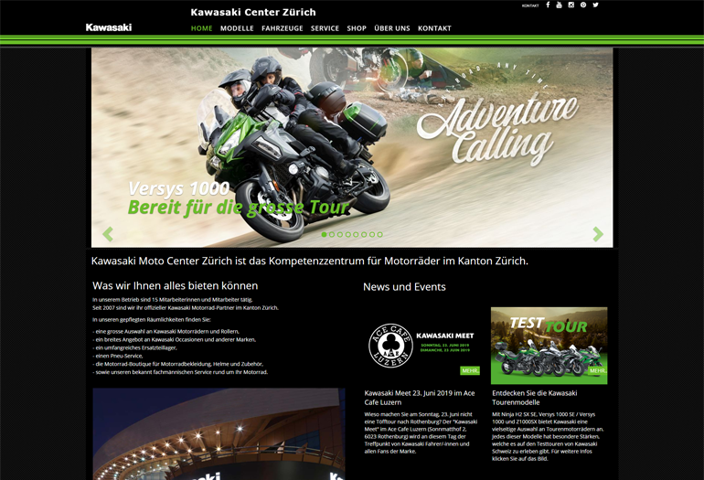 Kawasaki Motorrad Webseite Desktop Design