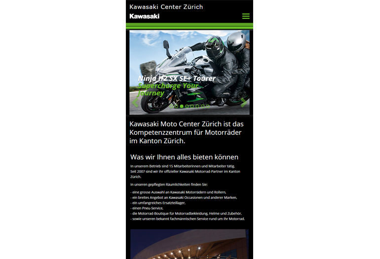 Kawasaki Motorrad Webseite Mobile/SmartPhone Design