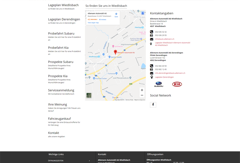 KIA Auto Webseite Desktop Design Lageplan