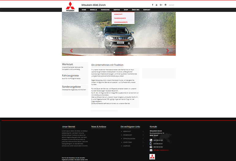 Mitsubishi Webseite Desktop Design Werkstatt