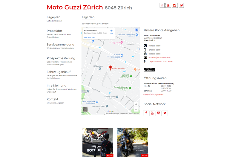 Moto Guzzi Motorrad Webseite Desktop Design Lageplan