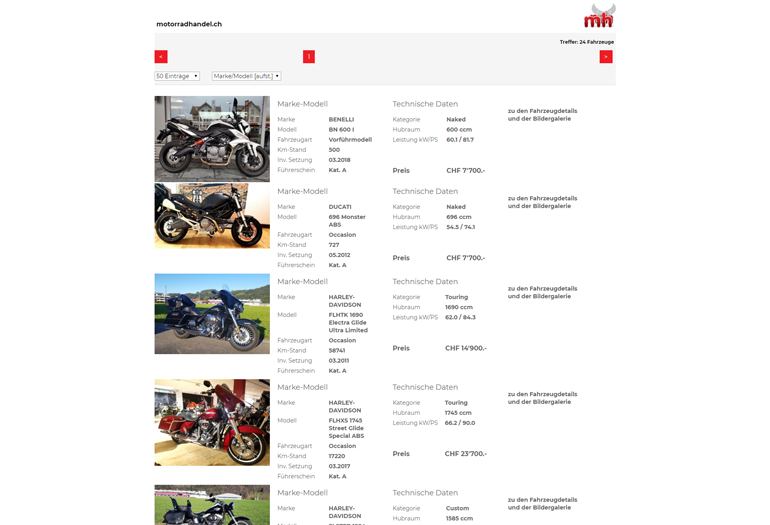 Moto Guzzi Motorrad Webseite Desktop Design Occasionen