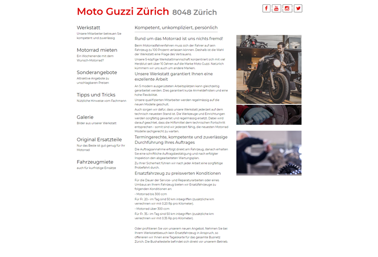 Moto Guzzi Motorrad Webseite Desktop Design Werkstatt