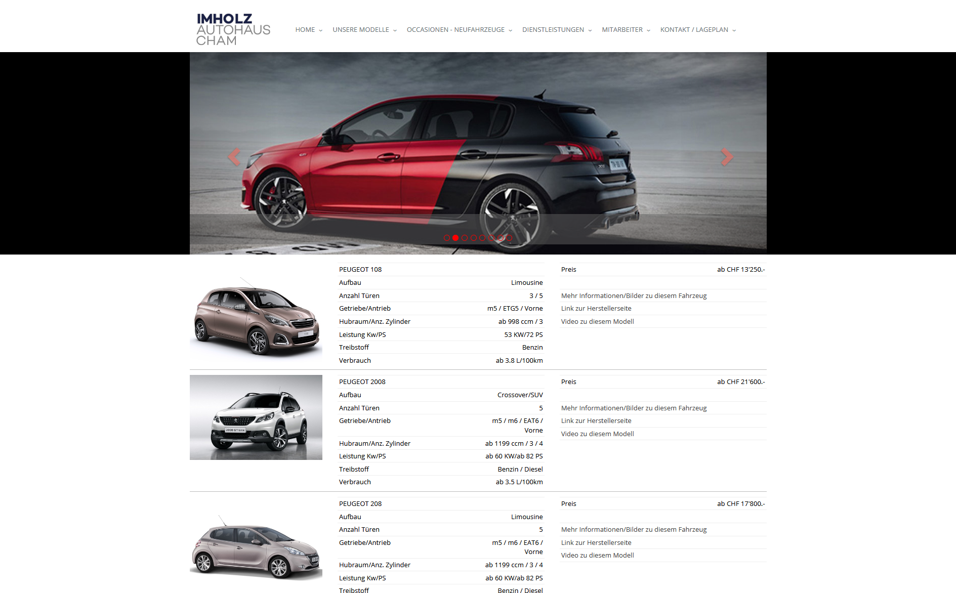 Multimarken Händler Webseite Desktop Design Fahrzeugdetails
