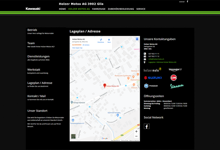 Multimarken (Multisite) Kawasaki Webseite Desktop Design Lageplan