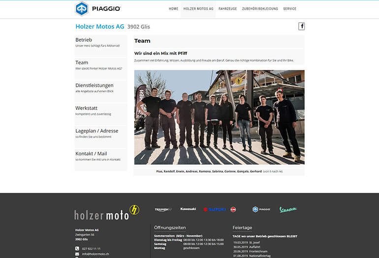 Multimarken (Multisite) Piaggio Webseite Desktop Design Mitarbeiter