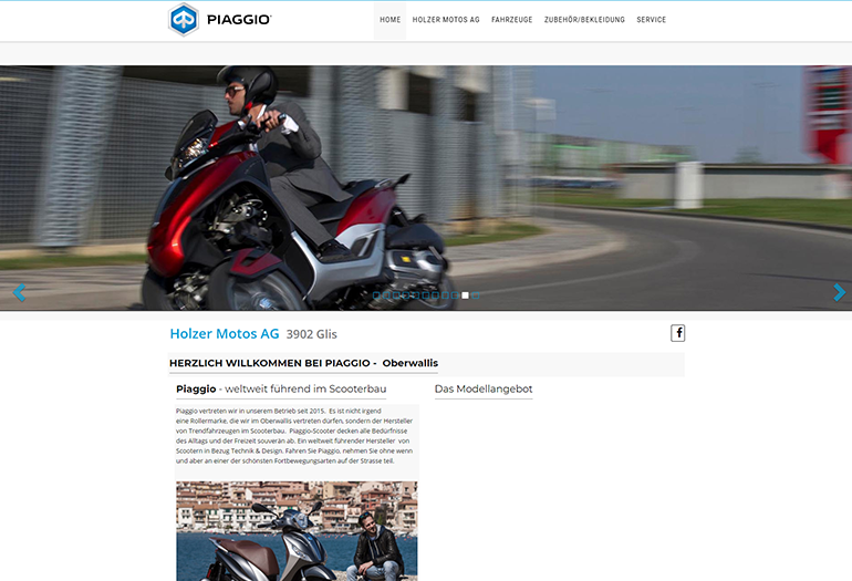 Multimarken (Multisite) Piaggio Webseite Desktop Design