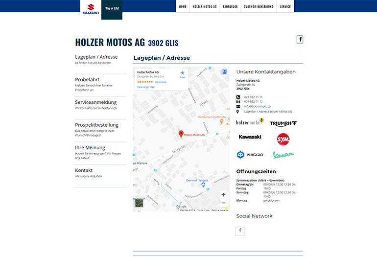 Multimarken (Multisite) Suzuki Webseite Desktop Design Lageplan
