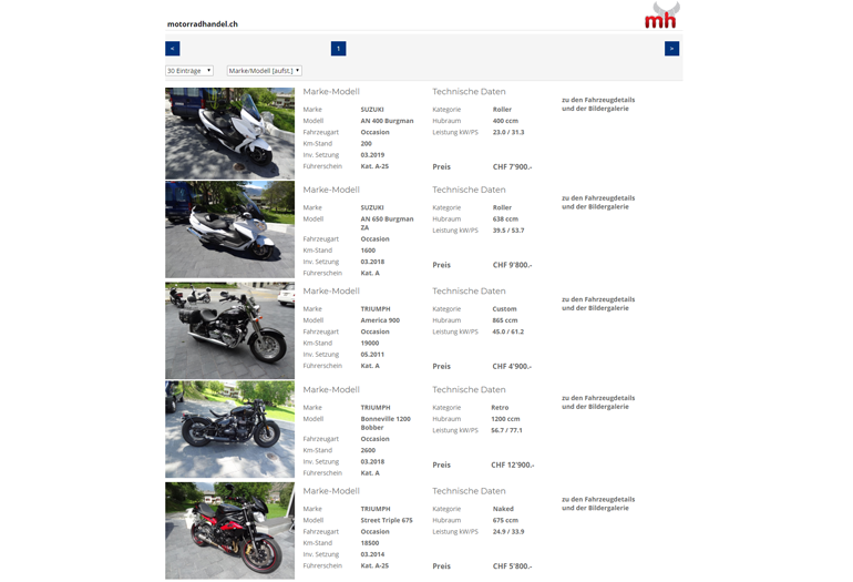 Multimarken (Multisite) Suzuki Webseite Desktop Design Occasionen