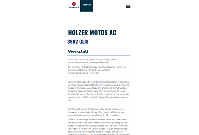 Multimarken (Multisite) Suzuki Webseite Mobile/SmartPhone Design