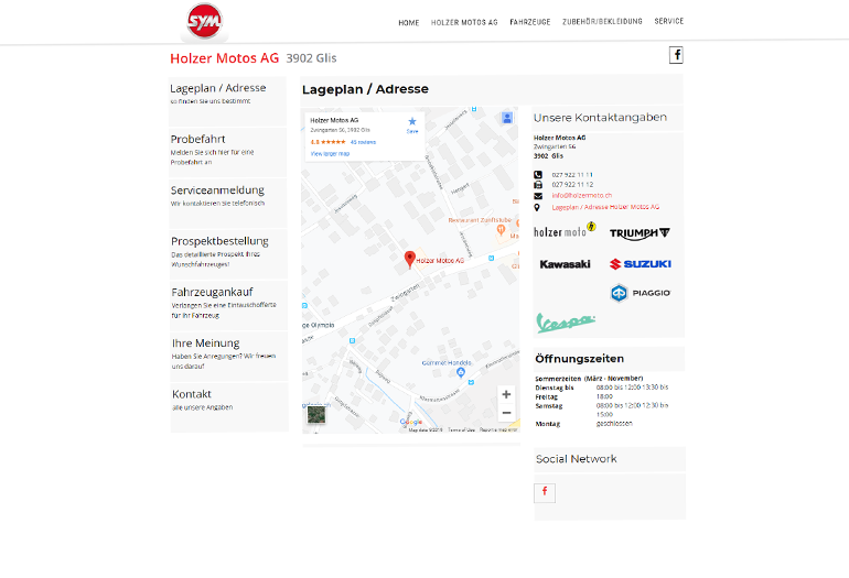 Multimarken (Multisite) SYM Webseite Desktop Design Lageplan