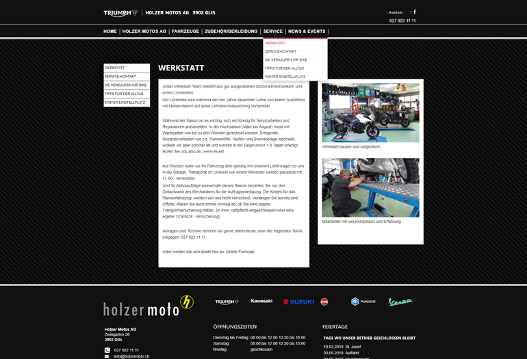 Multimarken (Multisite) Triumph Webseite Desktop Design Werkstatt