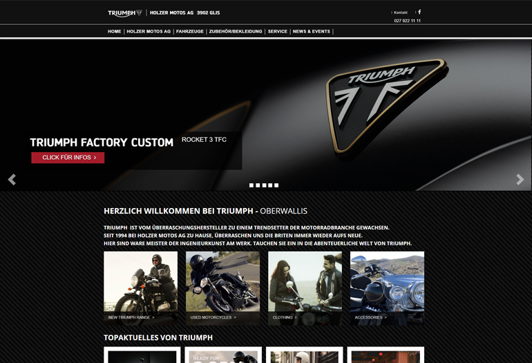 Multimarken (Multisite) Triumph Webseite Desktop Design