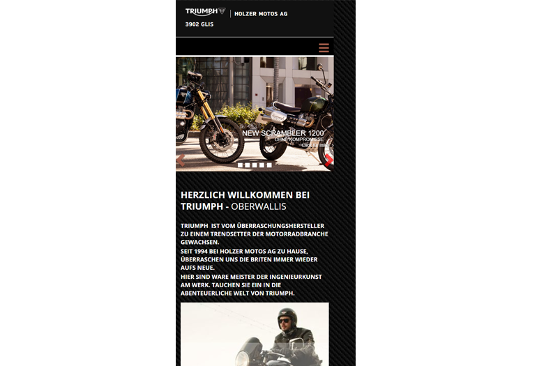 Multimarken (Multisite) Triumph Webseite Mobile/SmartPhone Design