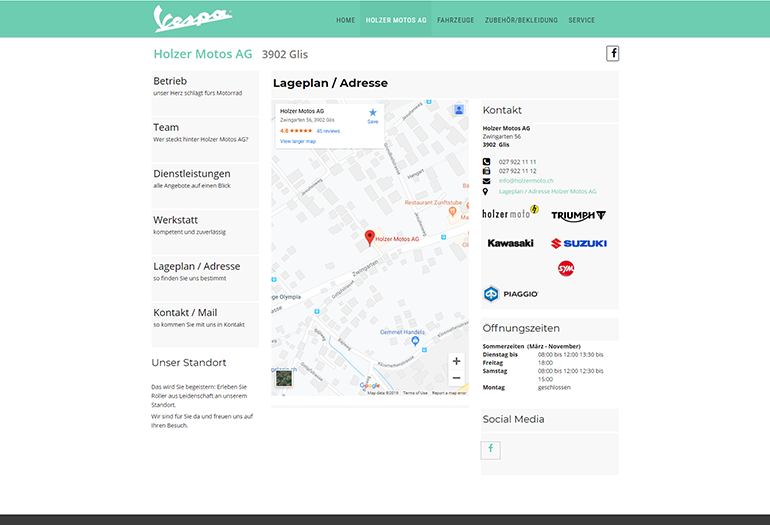 Multimarken (Multisite) Vespa Webseite Desktop Design Lageplan