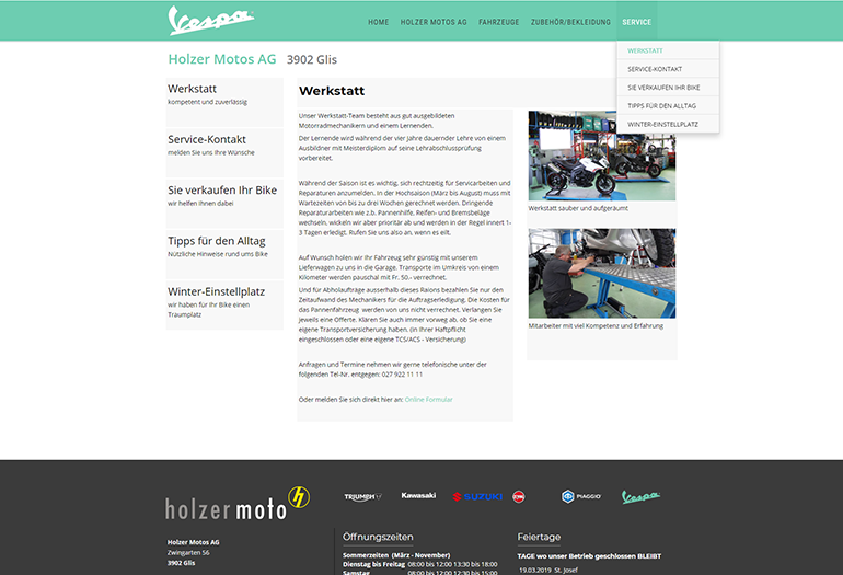Multimarken (Multisite) Vespa Webseite Desktop Design Werkstatt