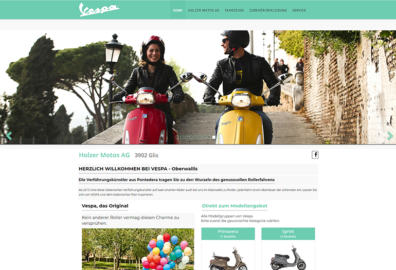 Multimarken (Multisite) Vespa Webseite Desktop Design