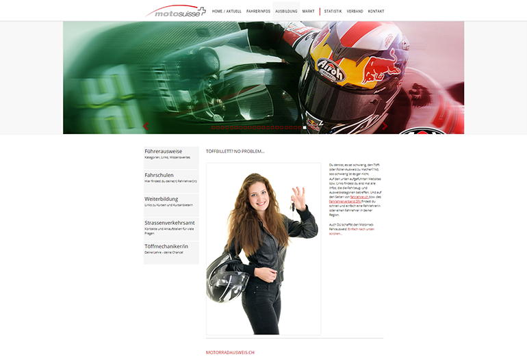 Moto Suisse Webseite Desktop Design Ausbildung