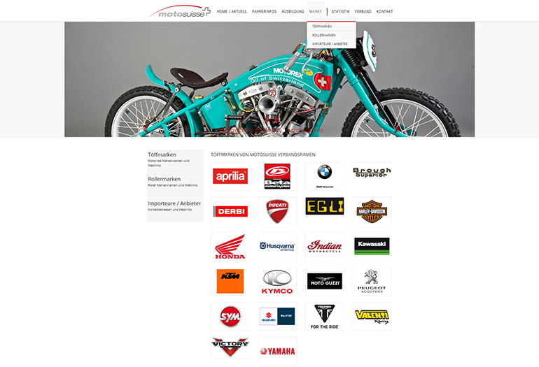Moto Suisse Webseite Desktop Design Marken