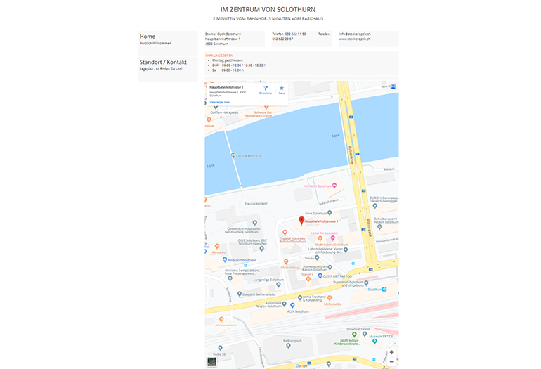 Stocker Optik Webseite Desktop Design Lageplan