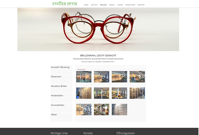 Stocker Optik Webseite Desktop Design Showroom