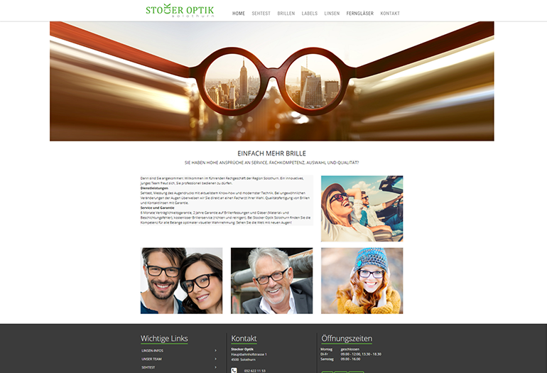 Stocker Optik Webseite Desktop Design