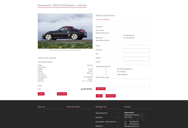 Nissan Webseite Desktop Design Fahrzeugdetails