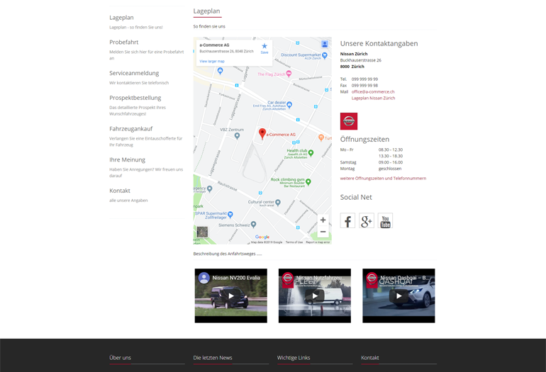 Nissan Webseite Desktop Design Lageplan