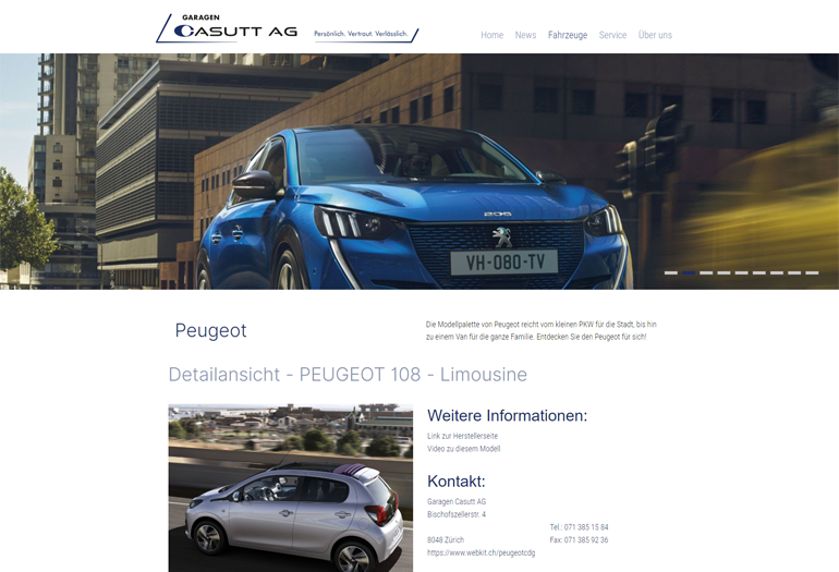 Peugeot Auto Webseite Desktop Design Fahrzeugdetails