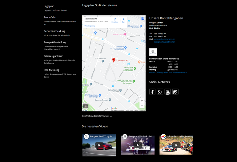 Peugeot Auto Webseite Desktop Design Lageplan