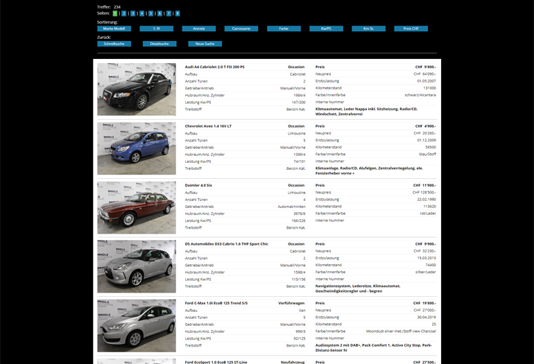 Peugeot Auto Webseite Desktop Design Occasionen