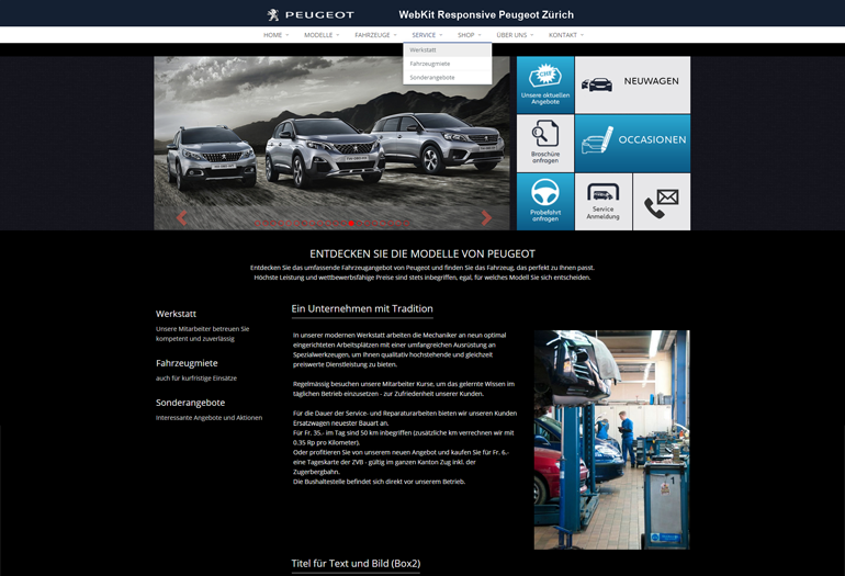 Peugeot Auto Webseite Desktop Design Werkstatt