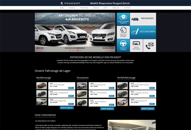 Peugeot Auto Webseite Desktop Design