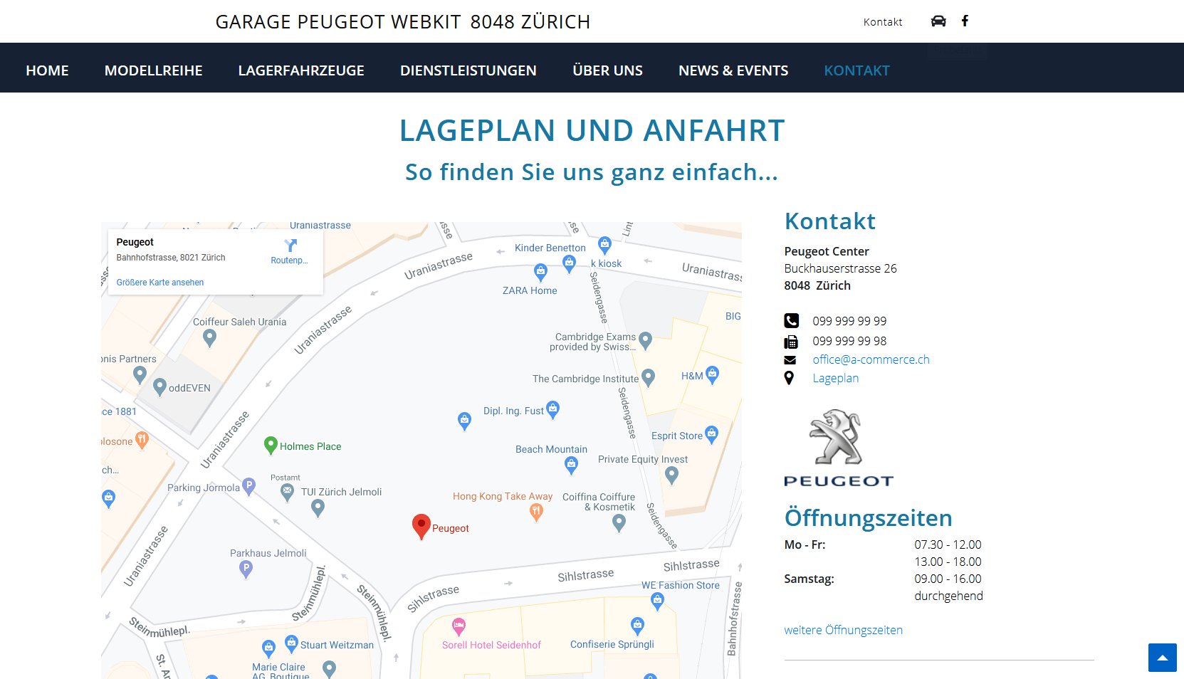 Peugeot Auto Webseite Desktop Design Lageplan