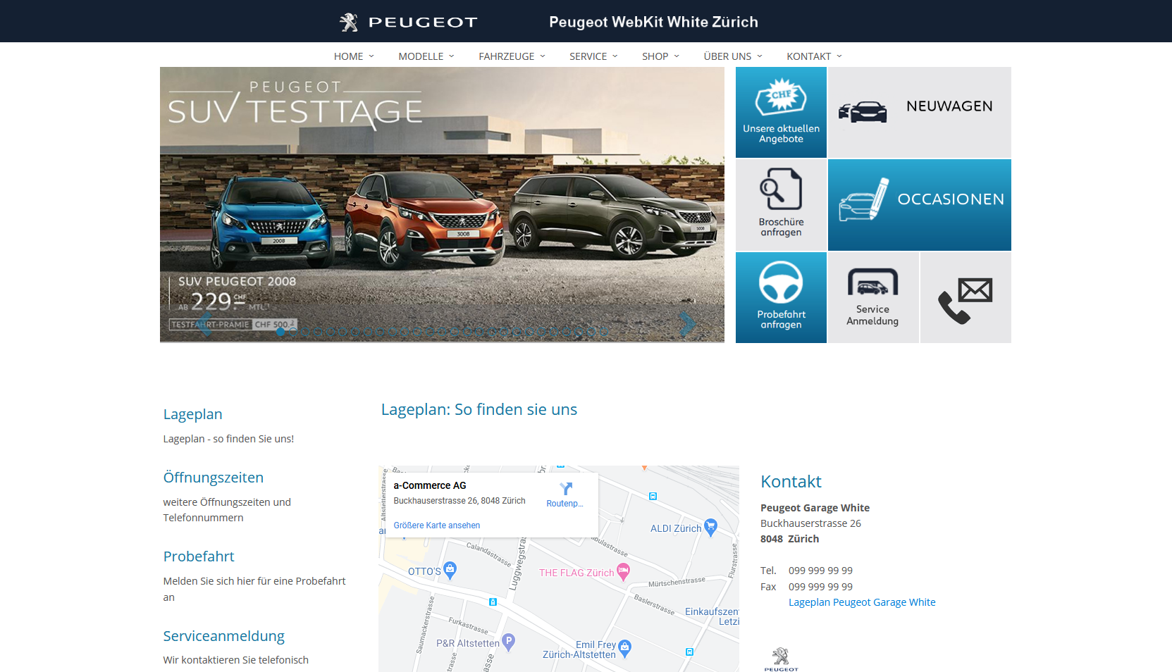 Peugeot Auto Webseite Desktop Design Lageplan