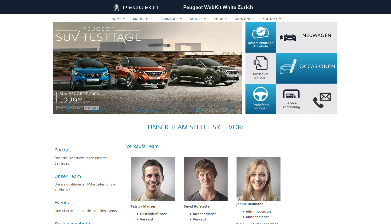 Peugeot Auto Webseite Desktop Design Mitarbeiter