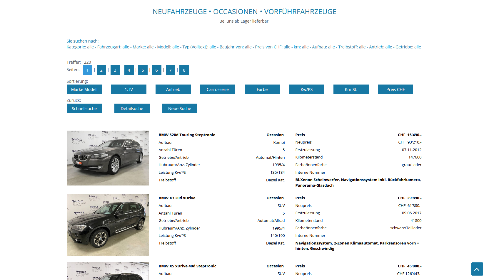 Peugeot Auto Webseite Desktop Design Occasionen