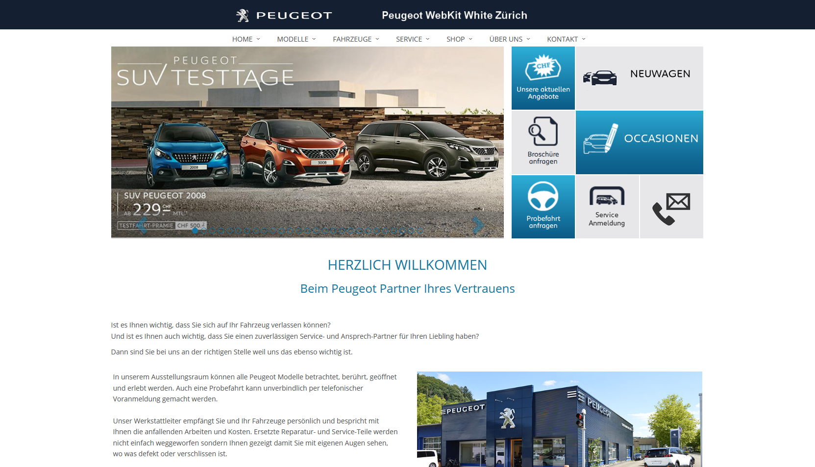 Peugeot Auto Webseite Desktop Design