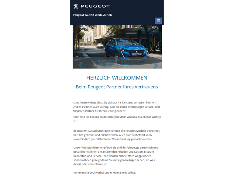 Peugeot Auto Webseite Mobile/SmartPhone Design