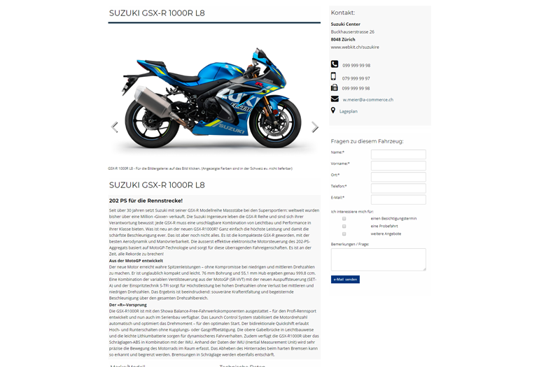Suzuki Motorrad Webseite Desktop Design Fahrzeugdetails