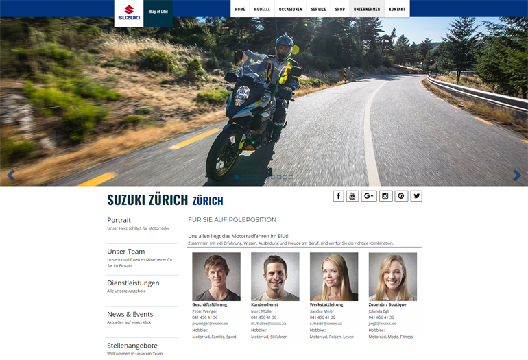 Suzuki Motorrad Webseite Desktop Design Mitarbeiter