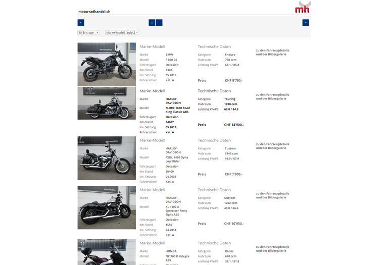 Suzuki Motorrad Webseite Desktop Design Occasionen