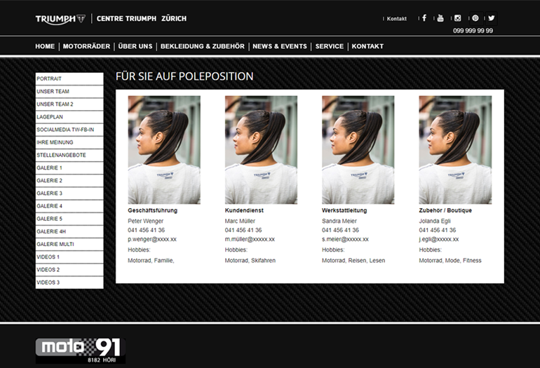Triumph Motorcycles Webseite Desktop Design Mitarbeiter